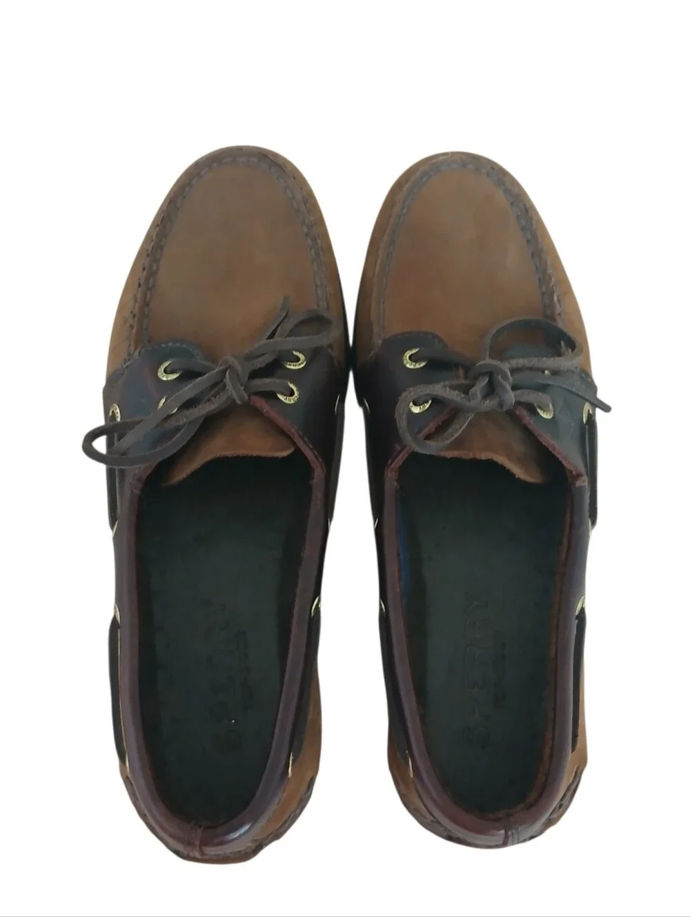 NWOB SPERRY Authentic Original 2 Eye Leather Boat Shoes Men's 9.5 2-Tone Brown